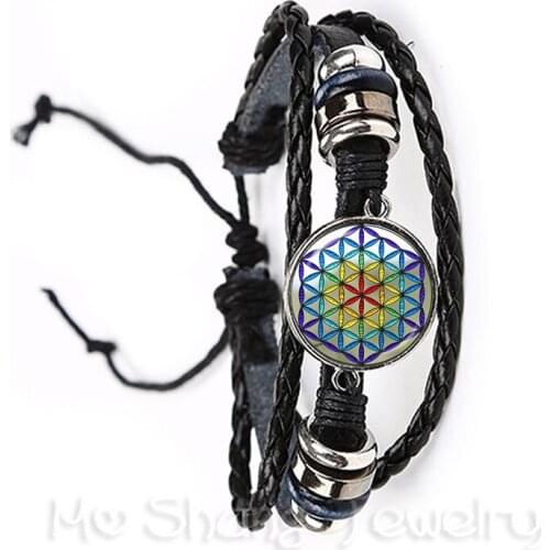 Indian Jewelry Mandala Bracelet OM Yoga ForLift Of Flower Zen Jewelry Buddhist Adjustable Leather Bangle Meditation Gift