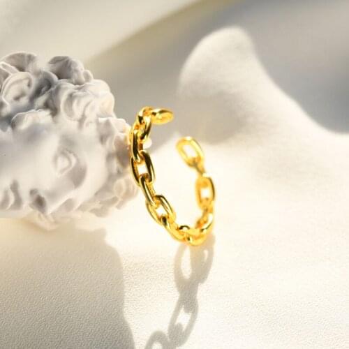 Lo Paulina Solid S925 Silver Classic Simple Link Rings Free Size For Mothers Day Love Gifts