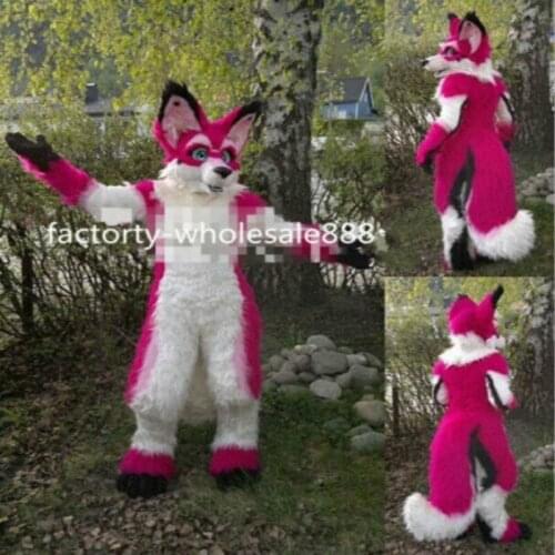 Red Long Fur Husky Mascot Costume Adult Wolf Fox Dog Costume Dress Halloween Fursuit Cartoon Outfits Carnival Xmas Ad Clothes