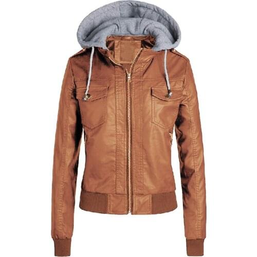 Faux Leather Jacket Women Pop Hoodies Basic Jacket Coat Female Winter Motorcycle Jacket Faux Leather PU Outerwear Plus Size 3XL