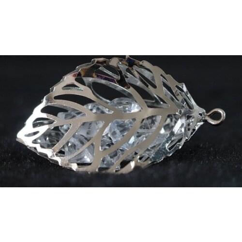 Fashion crystal pendants silver-color arc leaf cage 17x32mm 23x52mm diy jewelry free shipping 2/pcs B887