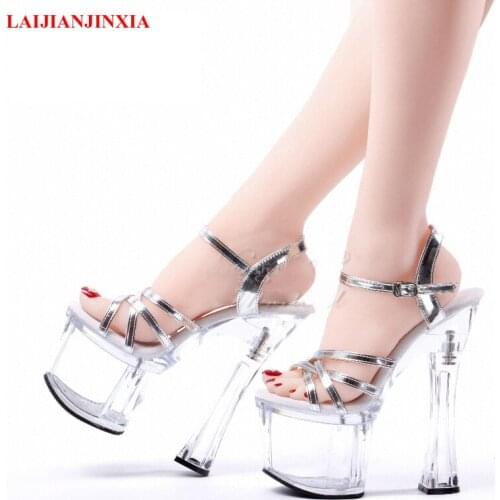 LAIJIANJINXIA Models Stage 18cm Super High heeled shoes Crystal Platform Spool heels 7 inches Office lady Female Womens Sandals