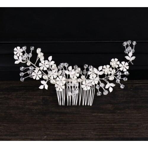 Trendy Silver Color Rhinestones Leaf Flower Hair Comb Bridal Hair Accessories Headpiece wedding Hair ornaments Women Jewelry