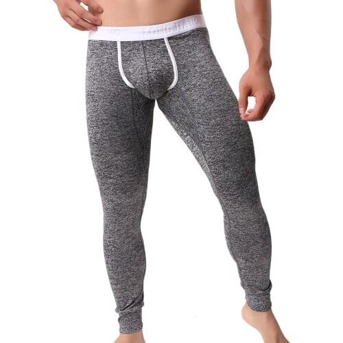 Mens Long Johns Sexy U Convex Penis Pouch Leggings Tight Underwear Men Home Sheer Lounge Pants Gay Sleepwear Thermal Underpants