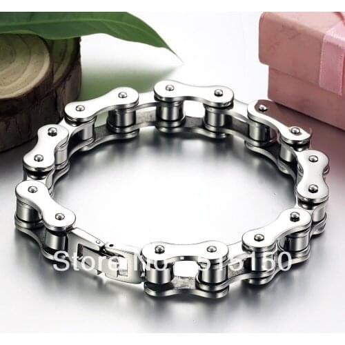 CUSTOMIZE SIZE 20.5MM 316L Stainless Steel Bracelet Silver Color Biker Motorcycle Chain Bracelet Mens Bracelet