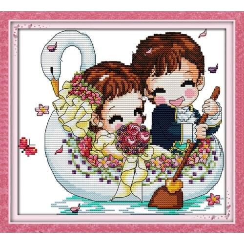 Happiness boat cross stitch kit 14ct 18ct count canvas stitches embroidery DIY handmade needlework plus