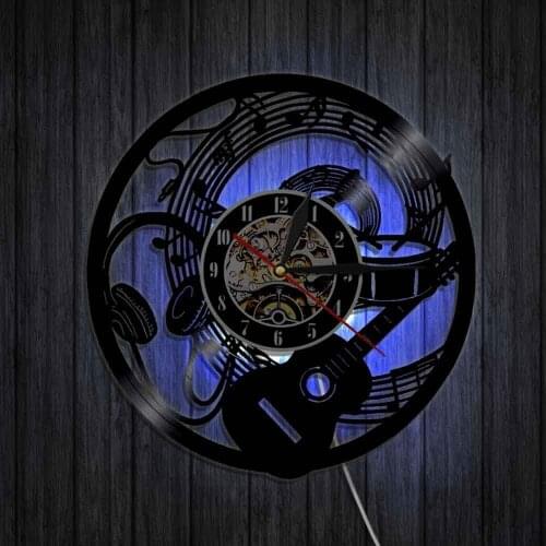 Electric Guitar Design Vinyl Record Wall Clock Musical Instruments Music Studio Unique Modern Art Vintage Vinyl LP Wall Watch