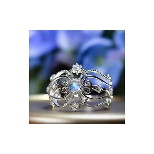 New arrivel Moonstone Openwork Crown Snow Queen Ring for Ladies engagement wedding party ring jewelry gift