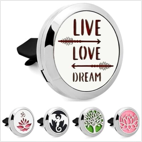 CG403-CG431 316L Stainless steel Car Air Freshener 30mm Essential Oil car Perfume Locket Car Diffuser vent clip 10p free pads