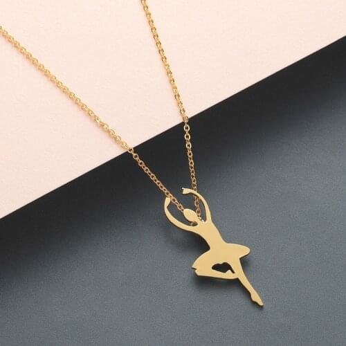Chandler Ballerina Necklace Ballet Dancer Pendant Silhouette Slim Chain Stainless Steel Ballet Belly Necklaces Birthday Gift