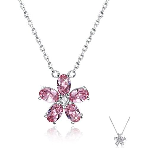 SILVERHOO 925 Sterling Silver Pendant Necklaces Women Flower Shape Austria Crystal And 5A Clear Cubic Zirconia Simple Necklace