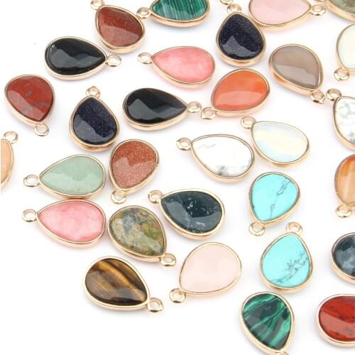 Natural Stone Charms Agates Quartz Crystal Turquoises Faceted Pendants For Jewelry Making DIY Necklace Earrings Accessories