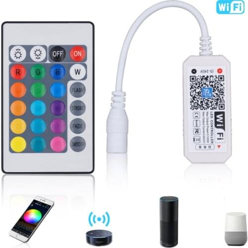 Magic Home WiFi RGB Controller 24Key RF Remote & Alexa Google Home Voice & Smartphone APP Control for 12V 24V RGB SMD LED Strip