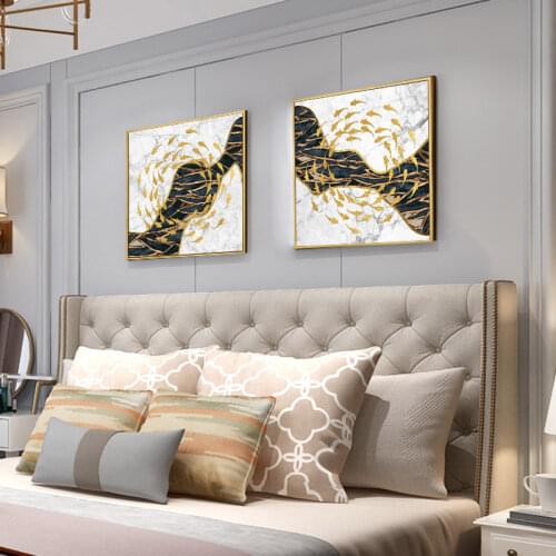 Nordic luxury hotel poster restaurant golden fish school home decoration living room printing canvas art hanging painting core