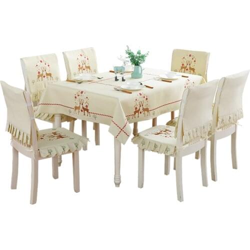 Christmas Table Cloth Deer Embroidered Tablecloth Nordic Table Cover for Party Wedding Hotel Luxury Table Cloth Set Chair Cover