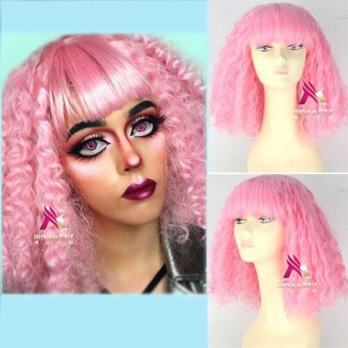 Pink Nicki Minaj American Star pink wig curly party pink wig Role Play hair Comic fancy hair with hair+wig cap free shipping