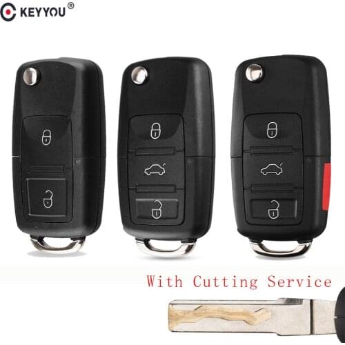 KEYYOU Cut Blade 2/3/4 BT Folding Car Remote Flip Key Shell Case For VW Passat Polo Golf Touran Bora Ibiza Leon Octavia Fabia
