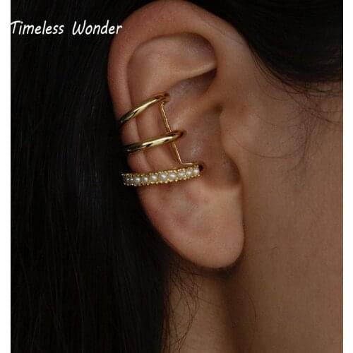 Timeless Wonder Glam Geo Faux Pearl Ear Cuff Earrings Women Jewelry Punk Clip Top Non Pierced Goth Trendy Runway Rare Ins 6323