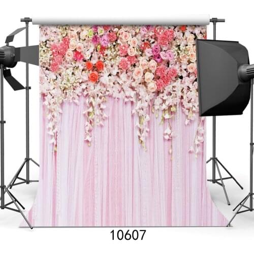 Background for Photos Pink Curtain Floral Party Computer Printed Vinyl Photography Backdrop Photocall for Weddings Children Baby