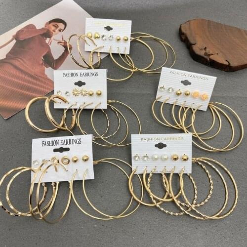 Punk Vintage Gold Round Circle Hoop Earrings Set For Women Girls Brincos Oversized Large Circle Earrings Party Jewelry Gift