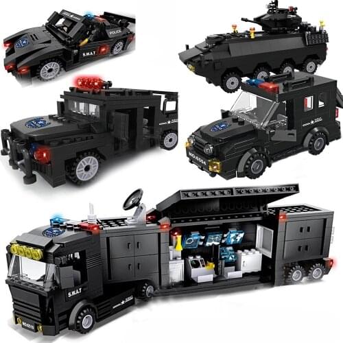 Military SWAT team Helicopters Truck Cruiser Plane Aircraft Police Armored Car Panzer Model Building Blocks for kids toy city