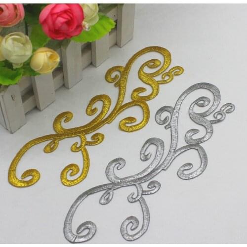 YACKALASI 10 Pieces/Lot Floral Applique Iron-on Patches Gold Embroidery Applique 7.8*20 cm