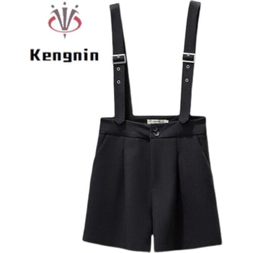 Women Overalls Shorts 2021 Summer Loose Oversized Strap Short Ladies High Waist Wide Leg Pantsalone Female Suit Short KE1521