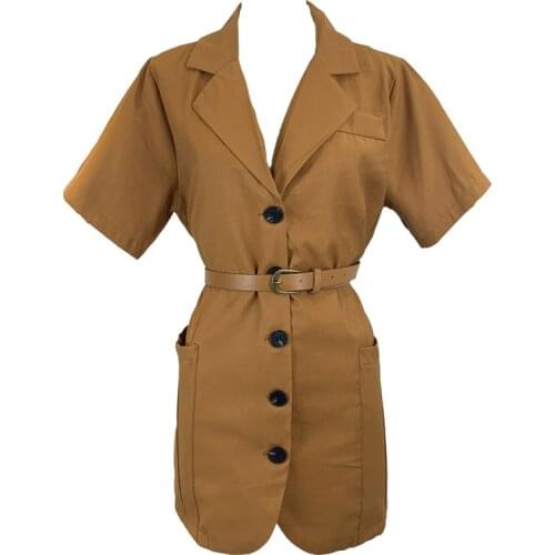 2021 Summer Womens Jacket Belt High Waist Slimming Single-breasted Short-sleeved Suit Jacket Waist Dress Jacket