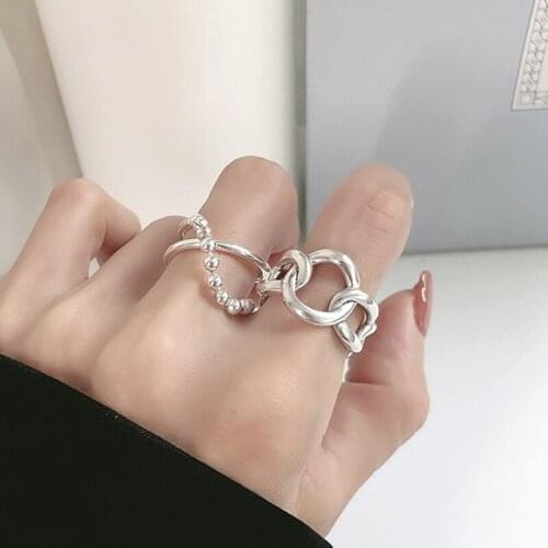 Aesthetic Bead Line Rings for Women Fashion Hollow Irregular Matching Chain Accessories Adjustable Couple Jewelry Holiday Gifts