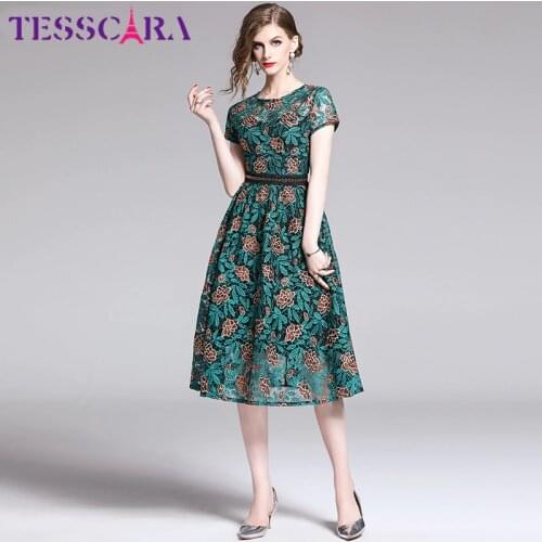 TESSCARA Women Summer Luxury Embroidery Lace Dress Festa Female High Quality Party Robe Femme Vintage Floral Designer Vestidos