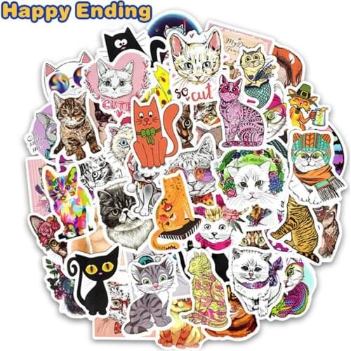 50pcs/Set Cute Cat Graffiti Stickers For Laptop Computer Refrigerator Motorcycle Skateboard Scrapbook Toy Cartoon Anime Stickers