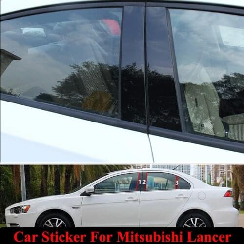 6pcs/Set Car Window Center Pillar Sticker Auto External Decoration Trim Film Anti-Scratch For Mitsubishi Lancer Car Accessories