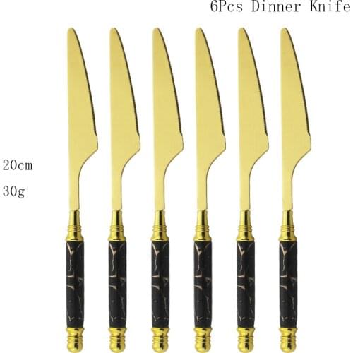 6Pcs Stainless Steel Flatware Cutlery Set Luxury Gold Sharp Dinner Steak Knife Dinnerware Set Table Knives Silverware Set