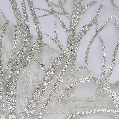 African Tree Pattern Silver Glitter Mesh Lace Fabric Transparent Gorgeous Shining Tulle for Nigerian Wedding Dresses DIY Sewing
