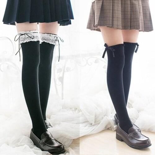 Anime Cosplay Lolita Maid Girls Lace Thigh High Socks Over Knee Leg Warmer Leggings Sexy Cotton Stocking Halloween Accessories