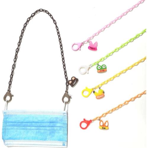 58cm Candy Color Cartoon Animal Head Adjustable Length Mask Chain For Women Neck Chain Accessories Anti-lost Chain Lanyard