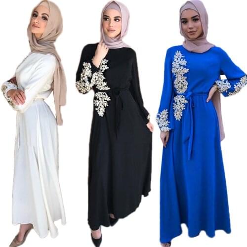 5 Colors Muslim Abaya Islamic Arab Jilbab Maxi Robe Beading Appliques Long Dress Elegant Ramadan Party Turkish Elbise Mubarak
