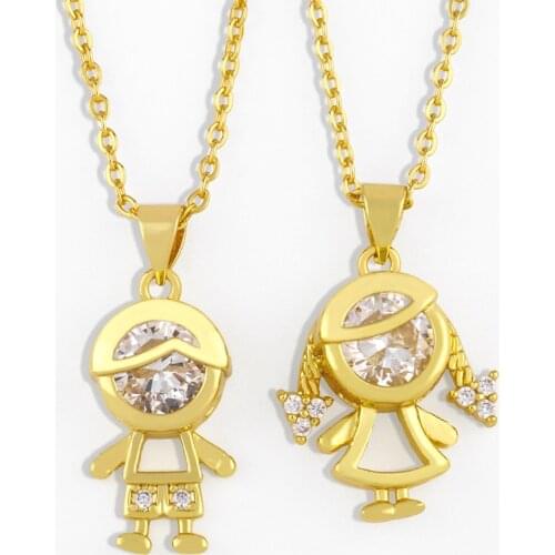 FLOLA Gold Boy Girl Kids Pendant Chain Necklace For Women Crystal Friendship Necklace CZ Cubic Zirconia Christmas Jewelry nkes26
