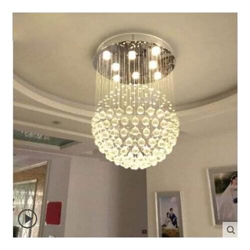Crystal chandelier round Spherical living room dining room lamp modern minimalist Double staircase chandelier dining room led