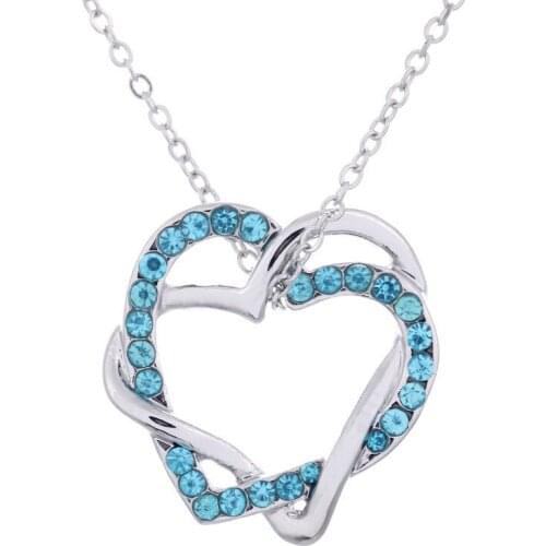Fine Jewelry, QiLeSen 925 Sterling Silver Pendant Necklace Womens Engagement Pink Heart Blue Austrian Crystal Christmas Gift