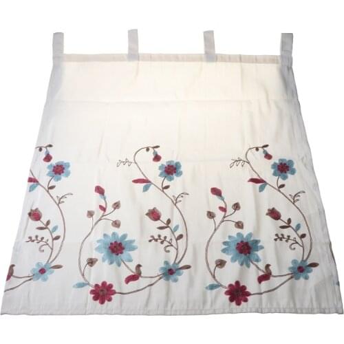 Korean Floral Embroidery Short Window Curtain Rod Pocket Valance for Kitchen