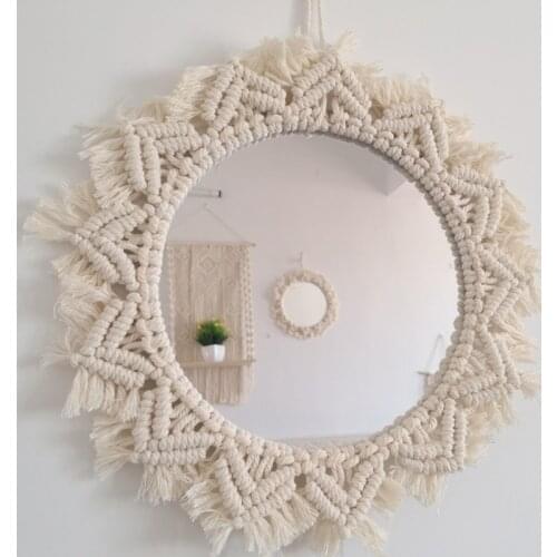 Macrame Mirror Handmade Makeup Mirror Lighted Compact Wall Tapestry Home Porch Mirrors For Home Makeup Bath Room