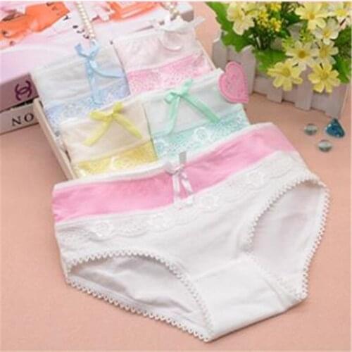 Pure cotton underwear girl who lace briefs comfortable breathable bowknot pants TB809