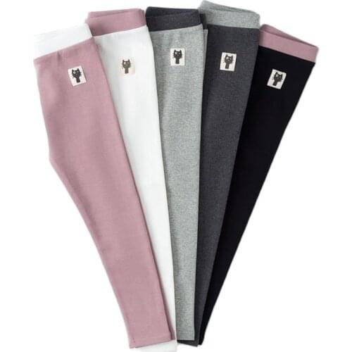 Cat Pattern Design Girls Leggings For Toddler Kids Soft Blend Cotton Elastic Skinny Pants Childrens School Sports 3-10T Clothes