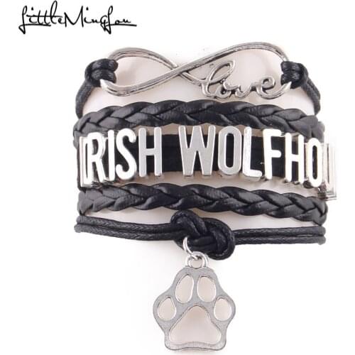 Little MingLou Infinity love Irish wolfhound dog Bracelet pet paw Charm leather wrap men bracelets & bangles for Women jewelry