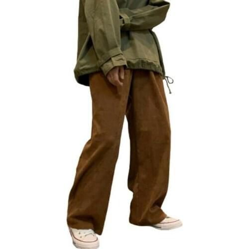 Mens Vintage Style Wide Leg Loose Fit Plain Corduroy Pants Casual New B1