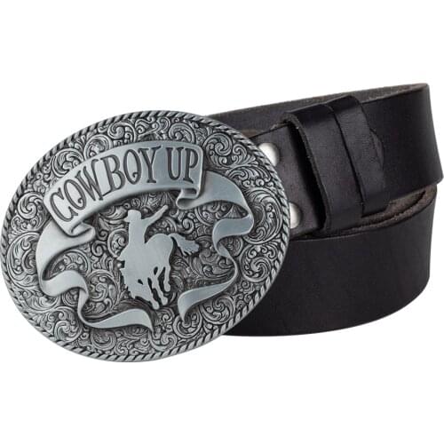 Cowboy Up Genuine Leather Belt Cowskin for Men Big Alloy Buckle