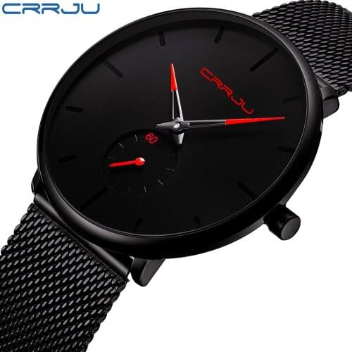 Men Watch Luxury Brand CRRJU Men Mesh Watch Unique Design Ultra-thin Men Wristwatch Fashion Sport Waterproof Men Watch Relogio