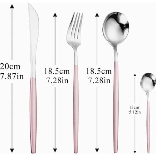 18/10 Stainless Steel Cutlery Set Pink Silver Spoon Dinnerware 4pcs/set Chopsticks Fork Spoon Knife Set Dishwasher Safe Flatware