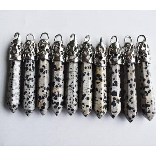 Wholesale 10pcs/lot Fashion good quality natural Mottled stone Hexagonal pillar charms pendants 12x50mm for jewelry making